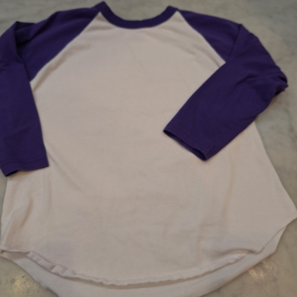 Rawlings Baseball Raglan Shirt Adult Lg White Purple 3/4 Sleeve Tee Sports LSU
